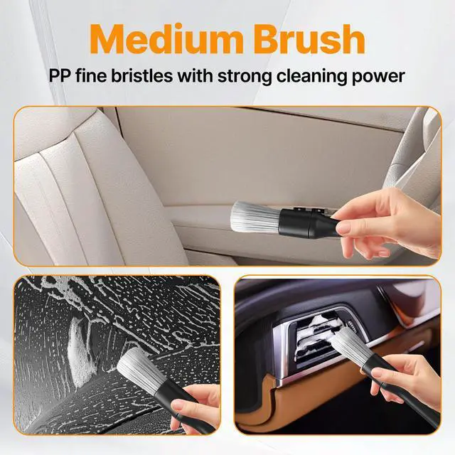 Alt view image 6 of 7 - 8 Pcs Car Detailing Brush Set, Soft Bristle Cleaning Brushes for Interior and Exterior Care, 4 Versatile Brushes Designed for Dashboards, Vents, Wheels, Tires, and Precision Detailing