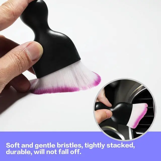 Alt view image 2 of 6 - Car Interior Detailing Brush,Soft Bristle Cleaning Brush Car Detailing Brush Dusting Brush,Car Interior Cleaning Tool,Auto Detail Brush Car Dash Duster Brush (Black&Purple)