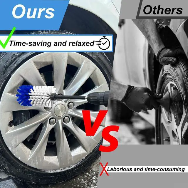 Alt view image 2 of 7 - Wheel Brush Kit, Soft Drill Wheel Cleaner Brush, No Scratches Highly Dense Car Cleaning Brush Set for Wheels, Rims, Engines, Exhaust(Blue/White,2Pcs)
