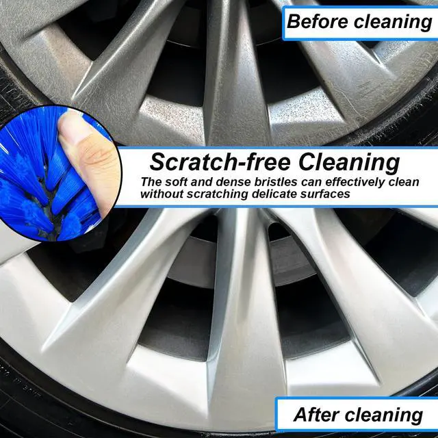 Alt view image 3 of 7 - Wheel Brush Kit, Soft Drill Wheel Cleaner Brush, No Scratches Highly Dense Car Cleaning Brush Set for Wheels, Rims, Engines, Exhaust(Blue/White,2Pcs)