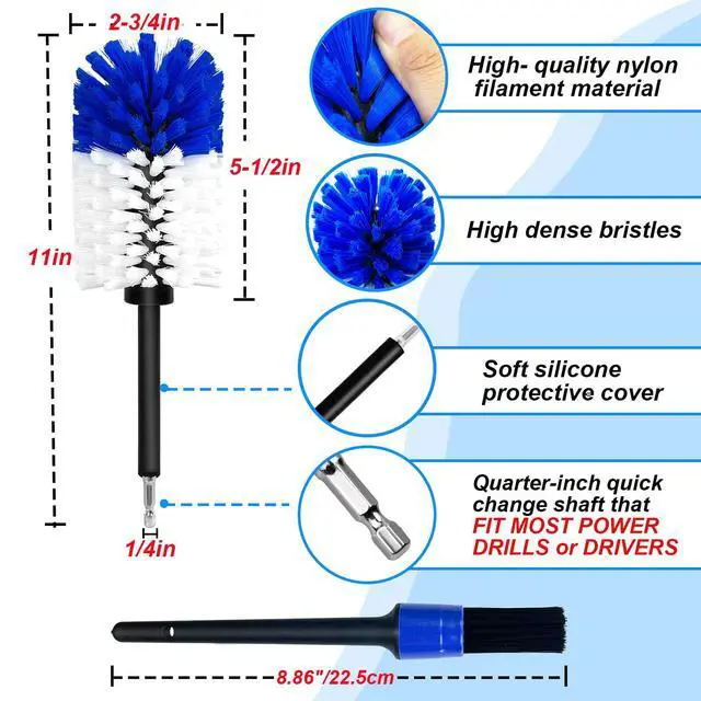 Alt view image 6 of 7 - Wheel Brush Kit, Soft Drill Wheel Cleaner Brush, No Scratches Highly Dense Car Cleaning Brush Set for Wheels, Rims, Engines, Exhaust(Blue/White,2Pcs)