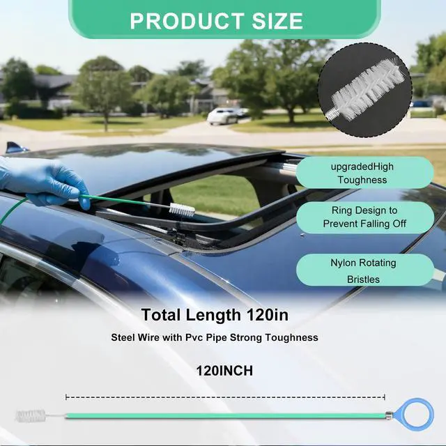 Alt view image 2 of 7 - Auto Sunroof Drain Cleaning Tool, 120 Inch Long Flexible Tube Cleaning Brush, Extra Long Pipe Cleaners for Car Sunroof, Windshield Wiper Drain Hole, Trunk Drain & Sewer Maintenance