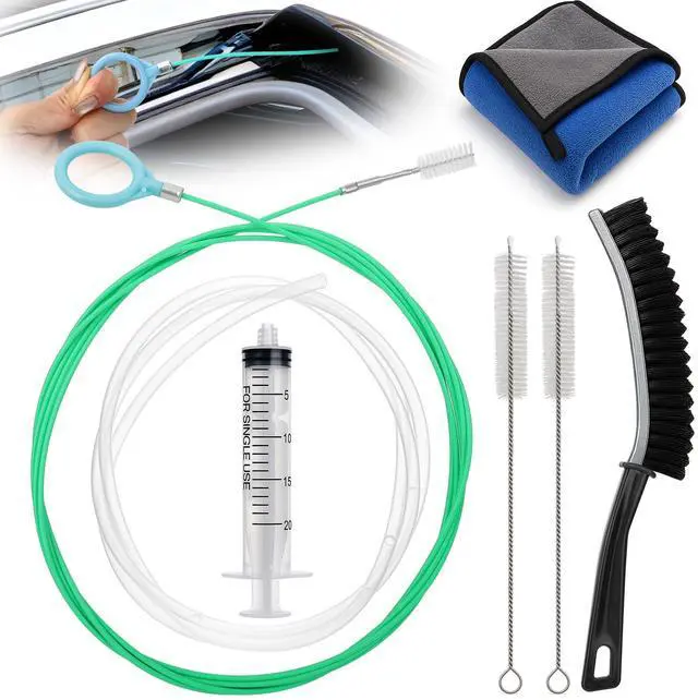 Main image of Upgraded Auto Sunroof Drain Cleaning Tool,118in Extra Long Flexible Car Sun Roof Drain Cleaner Unclogger Tool with Tube Cleaner Brush Syringe Hose Cleaning Kit for Windshield Wiper Hole 7Pcs
