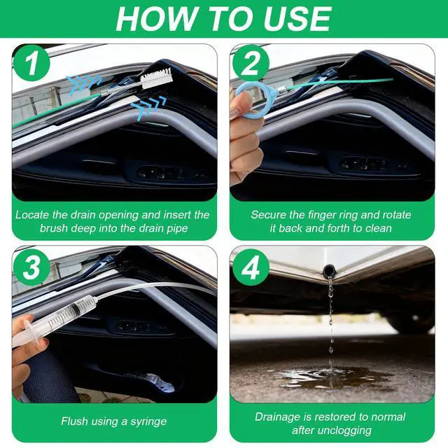 Alt view image 4 of 7 - Upgraded Auto Sunroof Drain Cleaning Tool,118in Extra Long Flexible Car Sun Roof Drain Cleaner Unclogger Tool with Tube Cleaner Brush Syringe Hose Cleaning Kit for Windshield Wiper Hole 7Pcs