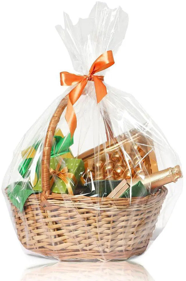 Main image of Cellophane Wrap for Gift Baskets 10 PCS 18x30 Inches Large Clear Cello Gift Bags with Ties Plastic for Gift Giving, Packaging Products