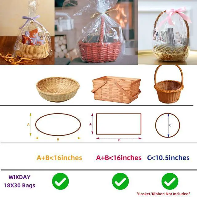 Alt view image 3 of 7 - Cellophane Wrap for Gift Baskets 10 PCS 18x30 Inches Large Clear Cello Gift Bags with Ties Plastic for Gift Giving, Packaging Products