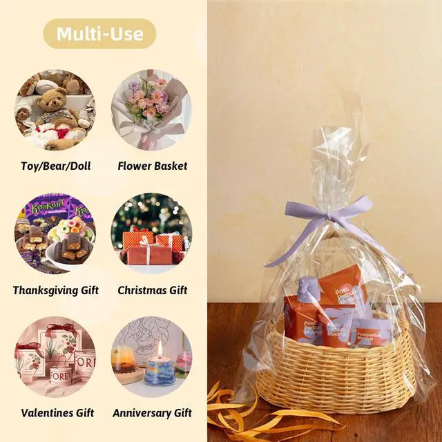 Alt view image 5 of 7 - Cellophane Wrap for Gift Baskets 10 PCS 18x30 Inches Large Clear Cello Gift Bags with Ties Plastic for Gift Giving, Packaging Products