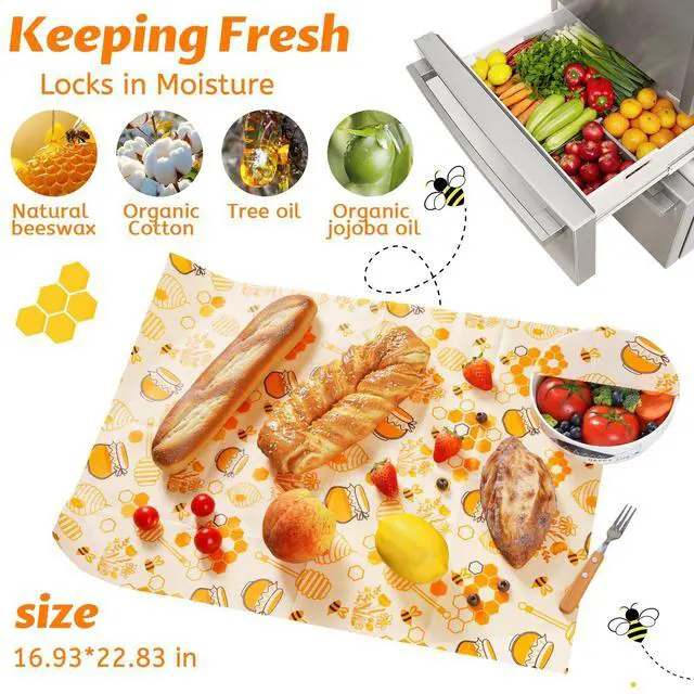 Alt view image 2 of 6 - Beeswax Wraps for Food Reusable Beeswax Bread Bag & Sandwich Wrap, Organic & Eco-Friendly & Sustainable Bees Paper, Perfect Alternative to Aluminum Foil Sourdough Storage & Plastic WrapBee jar