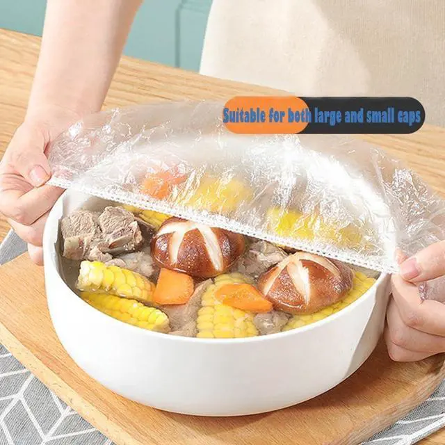 Alt view image 5 of 7 - 160 pcs Disposable Bowl Covers - Food Cover Stretch Edging, Stretchable Plastic Wrap, Elastic Storage Wraps for Storage Containers, Disposable Fresh Keeping Bag Plastic Cover for Bowl for Family