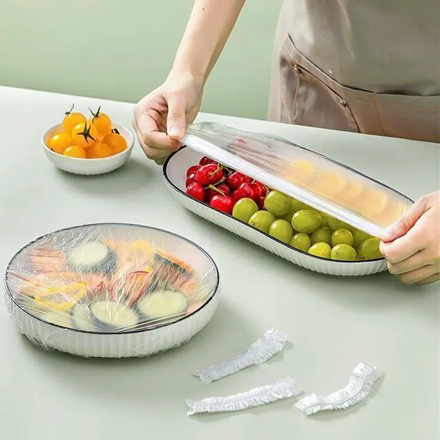 Alt view image 3 of 7 - 160 pcs Disposable Bowl Covers - Food Cover Stretch Edging, Stretchable Plastic Wrap, Elastic Storage Wraps for Storage Containers, Disposable Fresh Keeping Bag Plastic Cover for Bowl for Family