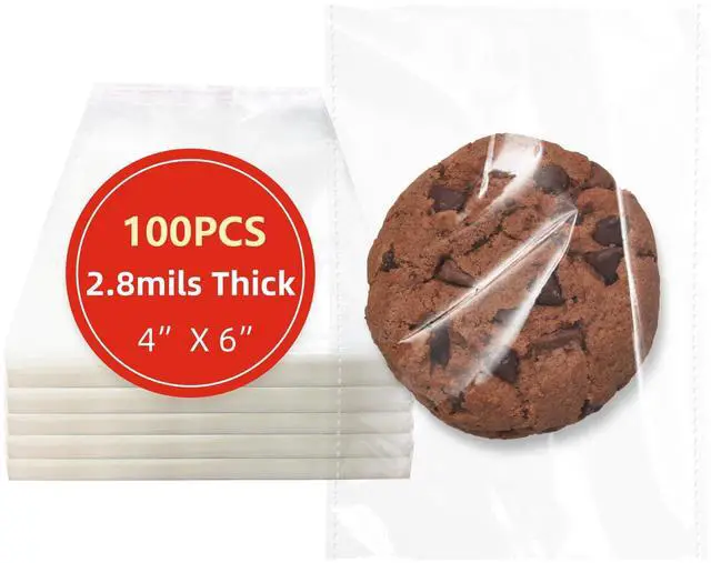 Main image of 4x6 Inches 100 Pcs Clear Self Sealing Cellophane Bags Cookie Bags Resealable Cellophane Bag for Packaging Cookies,Gifts,Favors, Products,Candy
