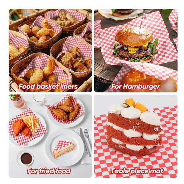 Alt view image 4 of 7 - 100PCS Sandwich Wrapping Paper, Grease Resistant Wax Paper Sheets for Food, Extra Strong Food Basket Liners, Classic Red & White Checkered Deli Sheets 12x12" for BBQ, Picnic, Festival - Vacnkoy