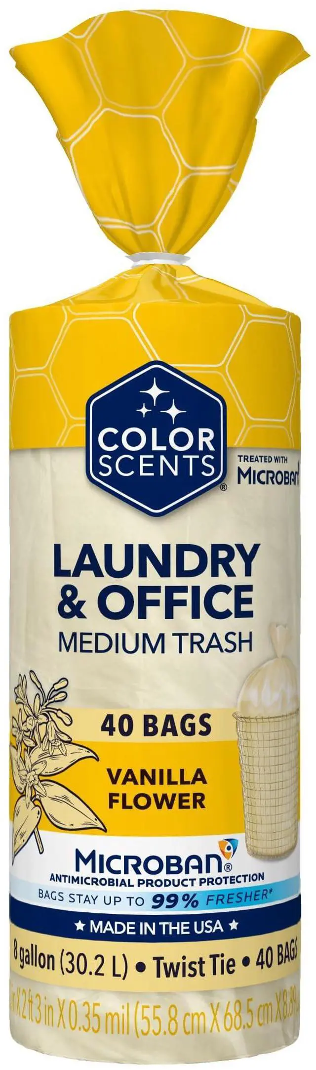 Main image of Color Scents Medium Trash Bags - 8 Gallon, 40 Bags (1 Pack of 40 Bags) Twist Tie - Cream Color Bag in Vanilla Flower Scent with Microban