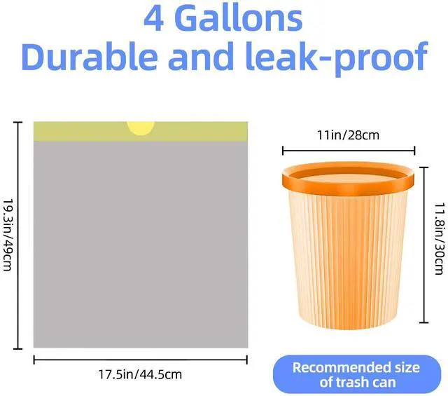 Alt view image 2 of 2 - 45 Count 4 Gallon Drawstring Trash Bags Small Plastic Garbage Bags Unscented Thick for Bathroom,Kitchen,Office,Car,3-4 Gal mini Trash Bags For Small Can,gray