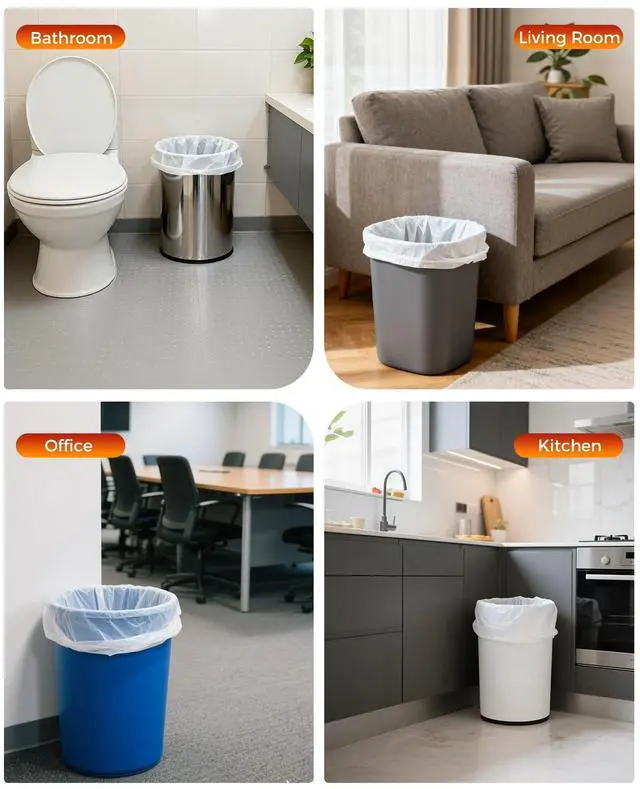 Alt view image 4 of 5 - Small Bathroom Trash Bags, 17.3" x 17.7" Office Kitchen Wastebasket Liners Garbage Bags for Restroom, Home Bins