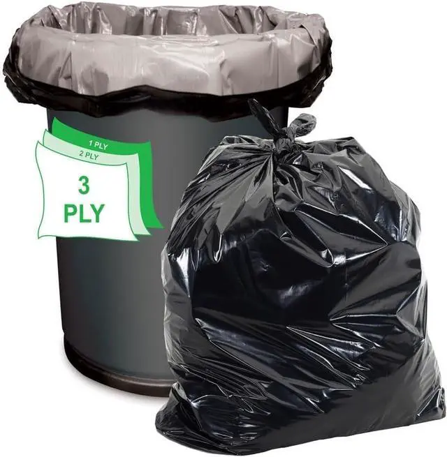 Alt view image 5 of 7 - Black Trash Bags Set of 3 Thick Durable Plastic Garbage Bags | Leak-Proof & Puncture-Resistant | for Kitchen Restaurants Yard, Office use