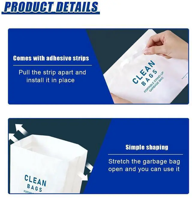 Alt view image 3 of 6 - Disposable Car Trash Can Bags, Leakproof Self-Adhesive Hanging Car Garbage Bag, Waterproof Portable Mini Trash Bags for Cars, Bedrooms, Offices, Kitchens, Camping (White)