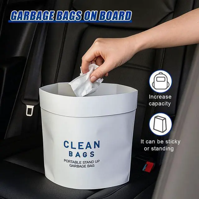 Alt view image 4 of 6 - Disposable Car Trash Can Bags, Leakproof Self-Adhesive Hanging Car Garbage Bag, Waterproof Portable Mini Trash Bags for Cars, Bedrooms, Offices, Kitchens, Camping (White)