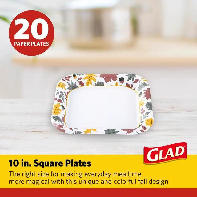 Alt view image 2 of 6 - Square Disposable Paper Plates, Falling Foliage Autumn Leaf Pattern - Soak Proof, Microwave Safe, Cut-Resistant Seasonal Dinner Plates for Fall and Thanksgiving, 10 Inch, 20 Count
