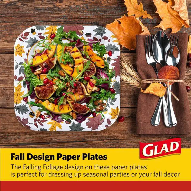Alt view image 4 of 6 - Square Disposable Paper Plates, Falling Foliage Autumn Leaf Pattern - Soak Proof, Microwave Safe, Cut-Resistant Seasonal Dinner Plates for Fall and Thanksgiving, 10 Inch, 20 Count