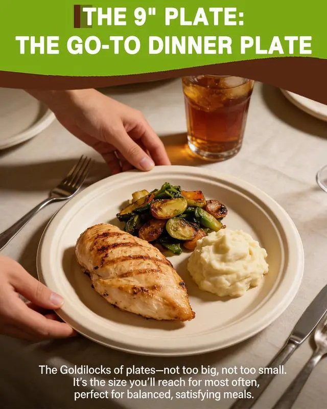 Alt view image 4 of 7 - 45 Pack Compostable Plates, 6 9 10 Inch Biodegradable Sugarcane Plates - Assorted Size Eco Friendly Plate Sampler Set for Party, Dinner, Dessert