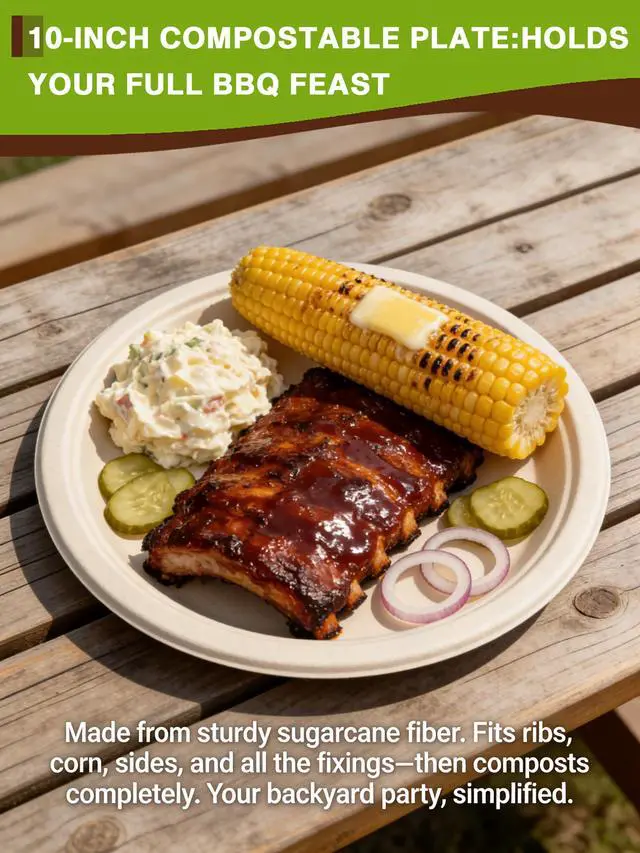 Alt view image 5 of 7 - 45 Pack Compostable Plates, 6 9 10 Inch Biodegradable Sugarcane Plates - Assorted Size Eco Friendly Plate Sampler Set for Party, Dinner, Dessert