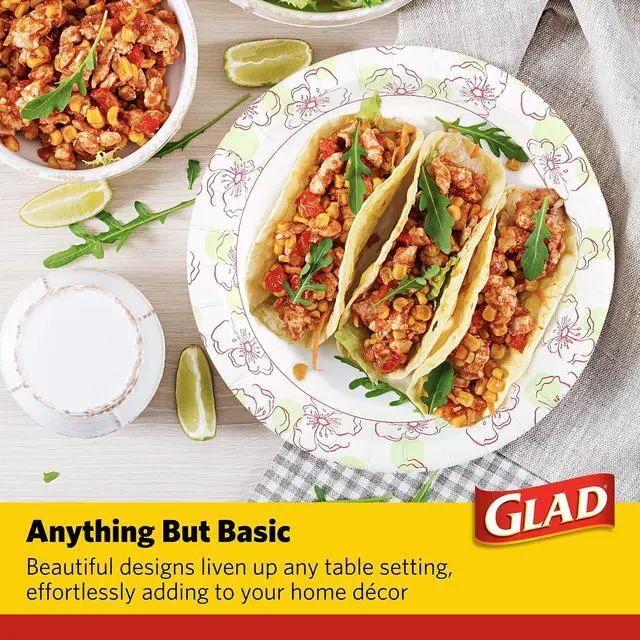 Alt view image 4 of 7 - Glad Disposable Paper Plates, Pink Floral Pattern, 8.5 Inch Round, Soak Proof Coating, Microwave Safe, Cut Resistant, Sturdy for Dinner, Parties, and Everyday Meals, 50 Count