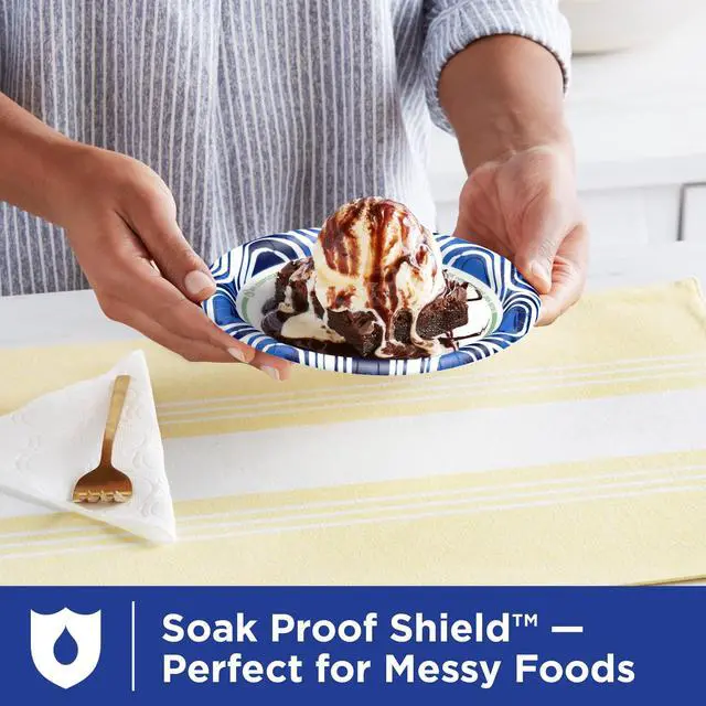 Alt view image 3 of 7 - Ultra, Small Paper Plates, 6 7/8" Inch, 44 Count, 3X Stronger*, Heavy Duty, Microwave-Safe, Soak-Proof, Cut Resistant, Disposable Plates For Heavy, Messy Meals
