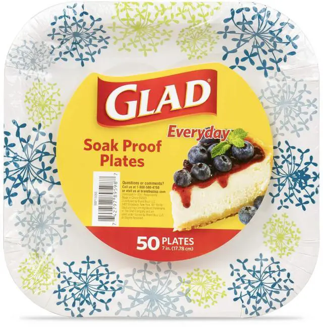 Main image of Glad Everyday Round Paper Plates, Blue Hydrangea Print Disposable Dessert and Appetizer Plates for Meals and Parties, Soak Proof and Cut Resistant, Microwave Safe Tabletop Plates, 7 Inch, 50 Count