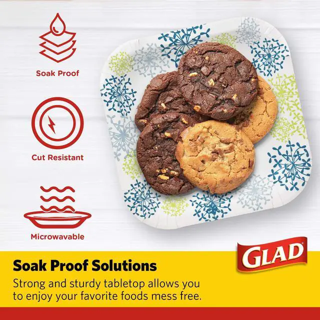 Alt view image 3 of 7 - Glad Everyday Round Paper Plates, Blue Hydrangea Print Disposable Dessert and Appetizer Plates for Meals and Parties, Soak Proof and Cut Resistant, Microwave Safe Tabletop Plates, 7 Inch, 50 Count