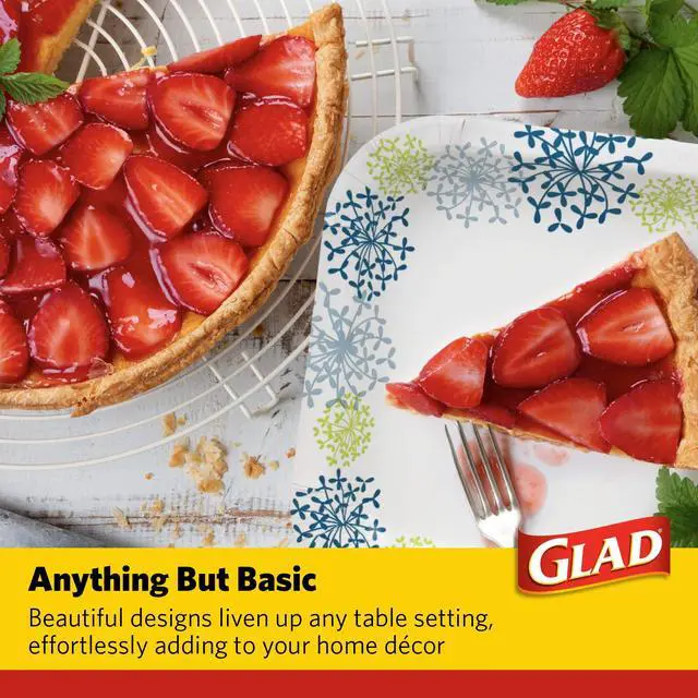 Alt view image 4 of 7 - Glad Everyday Round Paper Plates, Blue Hydrangea Print Disposable Dessert and Appetizer Plates for Meals and Parties, Soak Proof and Cut Resistant, Microwave Safe Tabletop Plates, 7 Inch, 50 Count