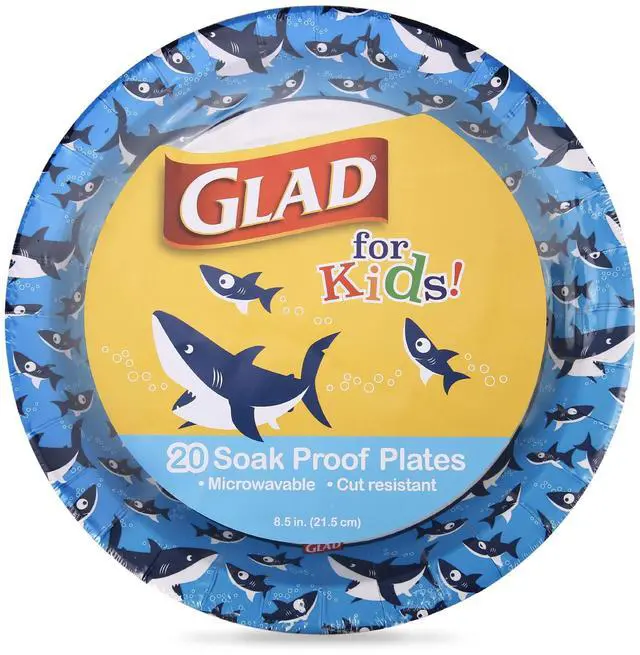 Main image of for Kids 8.5 Inch Round Paper Plates, Cute Sharks Design, Heavy Duty Cut-Resistant and Soak-Proof Disposable Plates, Microwavable Kids Tableware for Meals, Parties, Snacks, 20 Count