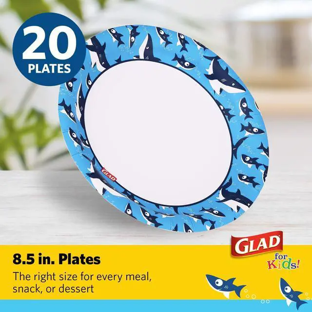Alt view image 2 of 6 - for Kids 8.5 Inch Round Paper Plates, Cute Sharks Design, Heavy Duty Cut-Resistant and Soak-Proof Disposable Plates, Microwavable Kids Tableware for Meals, Parties, Snacks, 20 Count