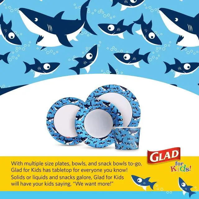 Alt view image 6 of 6 - for Kids 8.5 Inch Round Paper Plates, Cute Sharks Design, Heavy Duty Cut-Resistant and Soak-Proof Disposable Plates, Microwavable Kids Tableware for Meals, Parties, Snacks, 20 Count