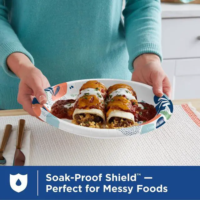 Alt view image 4 of 7 - Large Paper Plates, 10 Inch, 54 Count, 2X Stronger*, Microwave-Safe, Soak-Proof, Cut Resistant, Disposable Plates For Everyday Breakfast, Lunch, & Dinner Meals