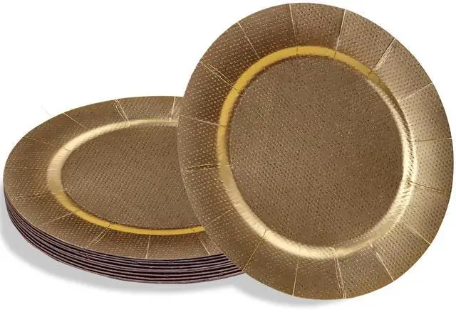 Main image of Silver Spoons Gold with Glitz Design Charger Disposable Paper Plates - 13" (Pack of 10) - Perfect for Weddings, Parties & Special Occasions