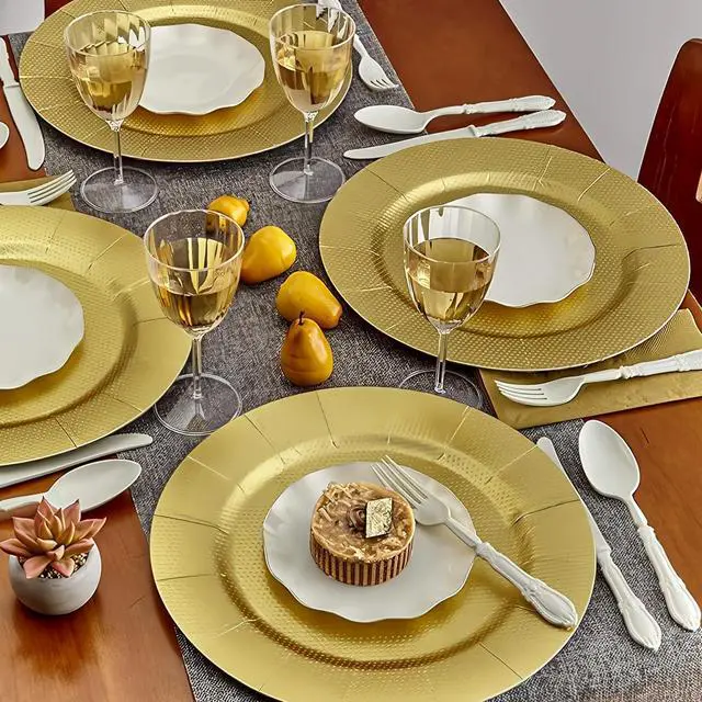 Alt view image 2 of 5 - Silver Spoons Gold with Glitz Design Charger Disposable Paper Plates - 13" (Pack of 10) - Perfect for Weddings, Parties & Special Occasions