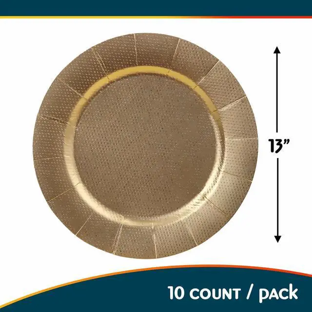 Alt view image 4 of 5 - Silver Spoons Gold with Glitz Design Charger Disposable Paper Plates - 13" (Pack of 10) - Perfect for Weddings, Parties & Special Occasions
