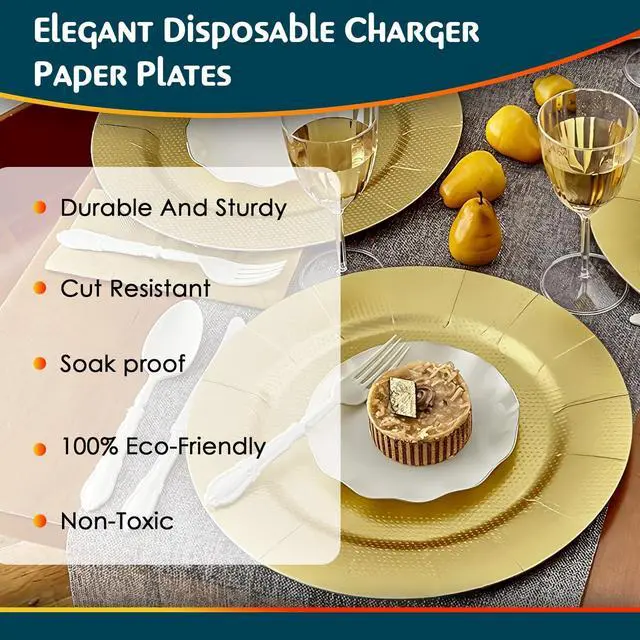 Alt view image 5 of 5 - Silver Spoons Gold with Glitz Design Charger Disposable Paper Plates - 13" (Pack of 10) - Perfect for Weddings, Parties & Special Occasions