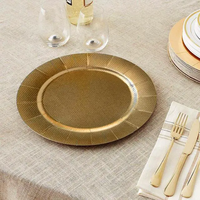 Alt view image 3 of 5 - Silver Spoons Gold with Glitz Design Charger Disposable Paper Plates - 13" (Pack of 10) - Perfect for Weddings, Parties & Special Occasions