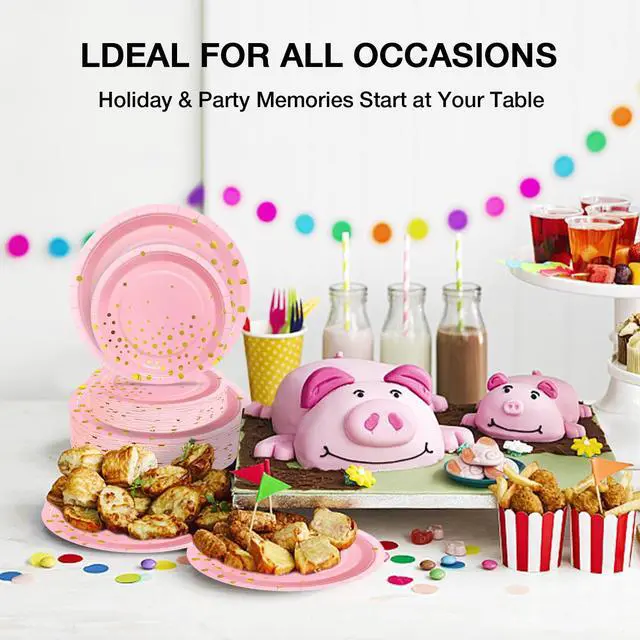 Alt view image 2 of 7 - 50 Pink Gold Paper Plates for Party Set Includes 25-9" & 25-7" Thickened Gold Dot Disposable Plates, Birthday Cake Dessert Plates for Party Supplies&Decoration, Ideal for Birthday, Wedding,Baby Shower