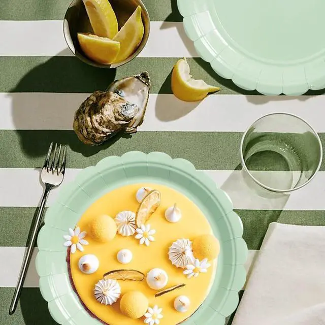 Alt view image 5 of 6 - Sage Green 9 Inch Scalloped Paper Plates, 50 Count Heavy Duty Microwave Safe Disposable Dinner Plates for Boho Baby Shower, Brunch