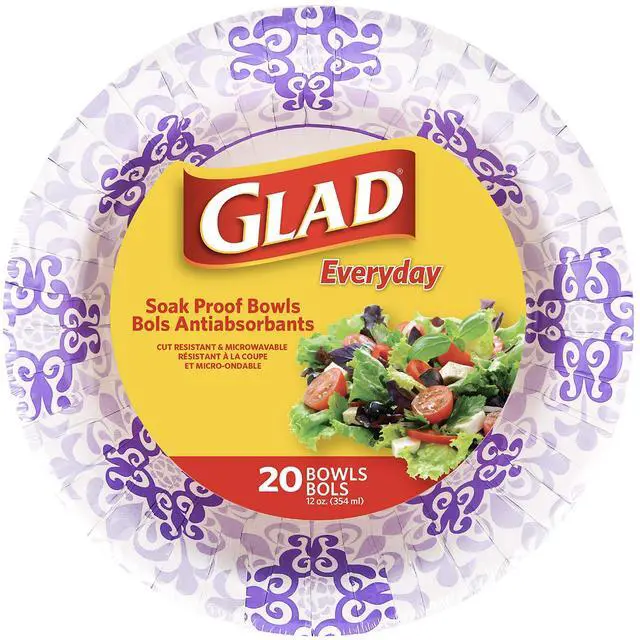 Main image of Round Disposable Paper Bowls, Purple Victorian Design - Heavy Duty, Soak-Proof, Cut-Resistant, Microwavable Paper Bowls for All Foods and Daily Use, 12 oz, 20 Count