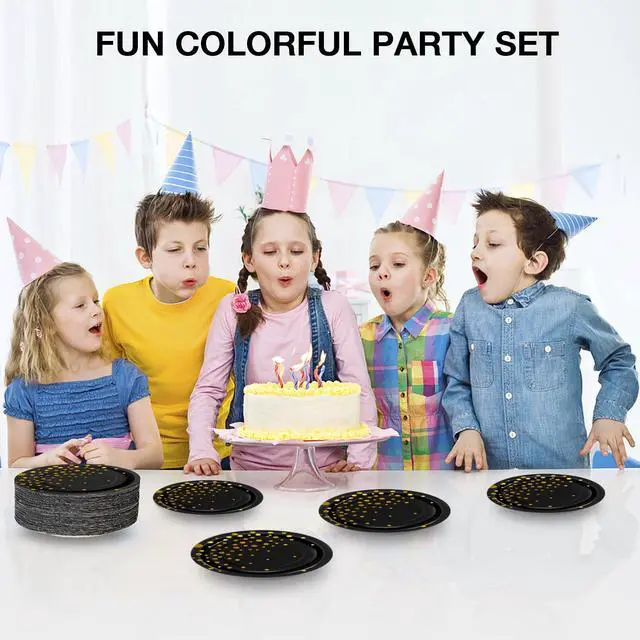 Alt view image 6 of 7 - Black Gold Paper Plates for Party, 7" Thickened Gold Dot Disposable Plates (50pcs), Birthday Cake Dessert Plates for Indoor/Outdoor Party Supplies&Decoration, Ideal for Birthday,Graduation,Retirement