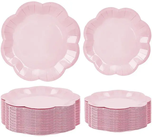 Main image of 50 Pcs Light Pink Paper Plates 25 × 7'' and 25 × 9'' Disposable Scalloped Pink Dinner Plates Cute Party Plate for Wedding Baby Shower Birthday Party