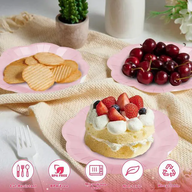 Alt view image 4 of 7 - 50 Pcs Light Pink Paper Plates 25 × 7'' and 25 × 9'' Disposable Scalloped Pink Dinner Plates Cute Party Plate for Wedding Baby Shower Birthday Party