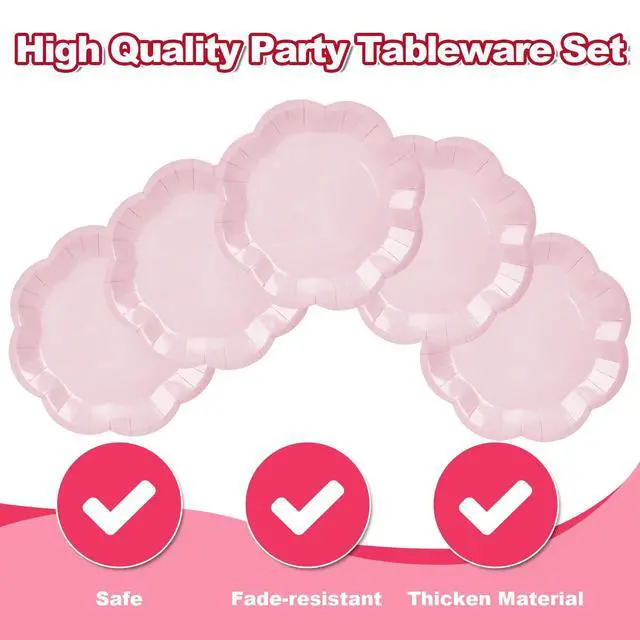 Alt view image 3 of 7 - 50 Pcs Light Pink Paper Plates 25 × 7'' and 25 × 9'' Disposable Scalloped Pink Dinner Plates Cute Party Plate for Wedding Baby Shower Birthday Party