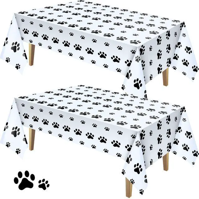 Main image of 2 Pcs Paw Print Tablecloth Dog Birthday Decorations Plastic Cat Paw Table Cover Disposable Puppy Themed Birthday Party Decorations for Dog Party Supplies (Black,108 x 54 Inch)