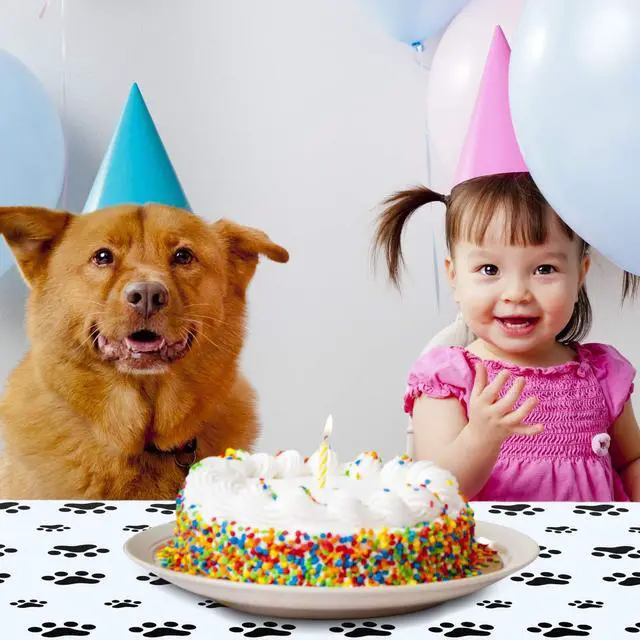 Alt view image 3 of 7 - 2 Pcs Paw Print Tablecloth Dog Birthday Decorations Plastic Cat Paw Table Cover Disposable Puppy Themed Birthday Party Decorations for Dog Party Supplies (Black,108 x 54 Inch)