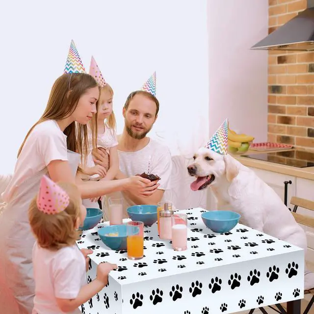 Alt view image 4 of 7 - 2 Pcs Paw Print Tablecloth Dog Birthday Decorations Plastic Cat Paw Table Cover Disposable Puppy Themed Birthday Party Decorations for Dog Party Supplies (Black,108 x 54 Inch)